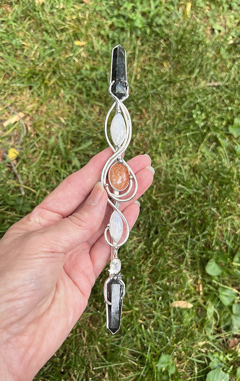 Magical Delights Labradorite, Moonstone and Sunstone Wand (mdw46)
