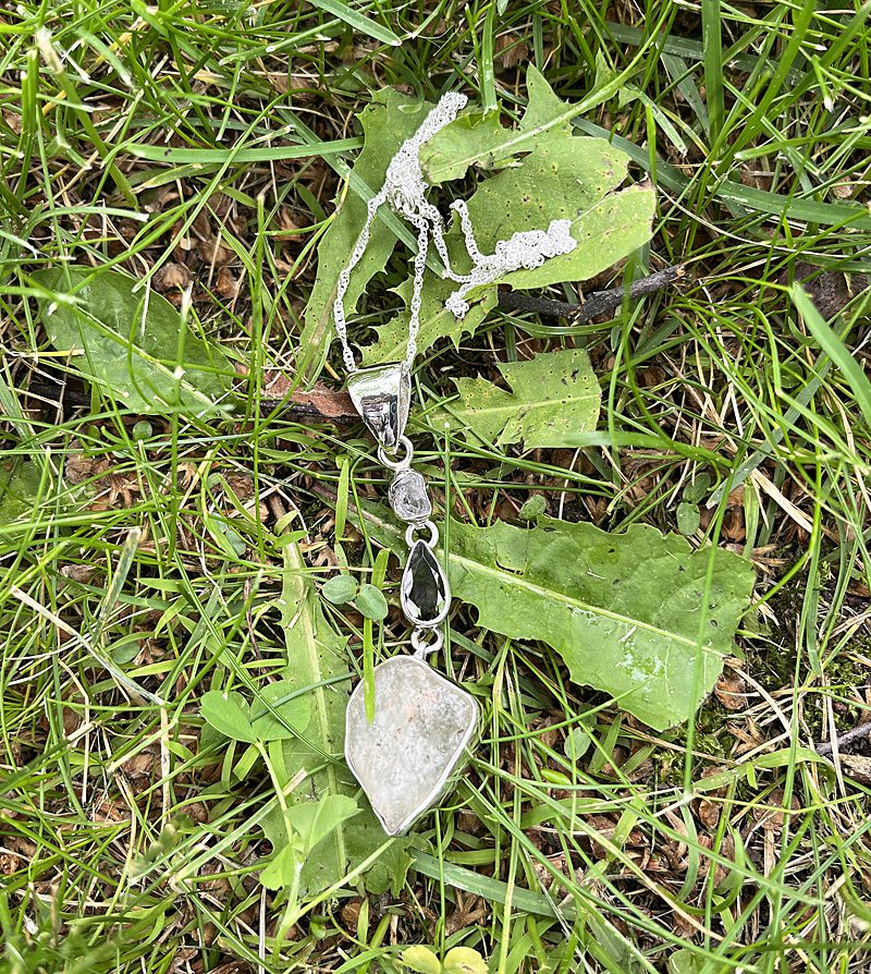 Phenacite, Moldavite, Libyan Desert Glass Pendant & Chain (gift1)
