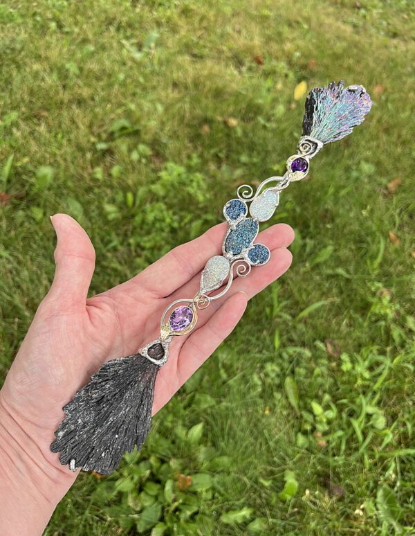 Magical Delights Titanium Kyanite and Druzy Quartz Wand (mdw52)